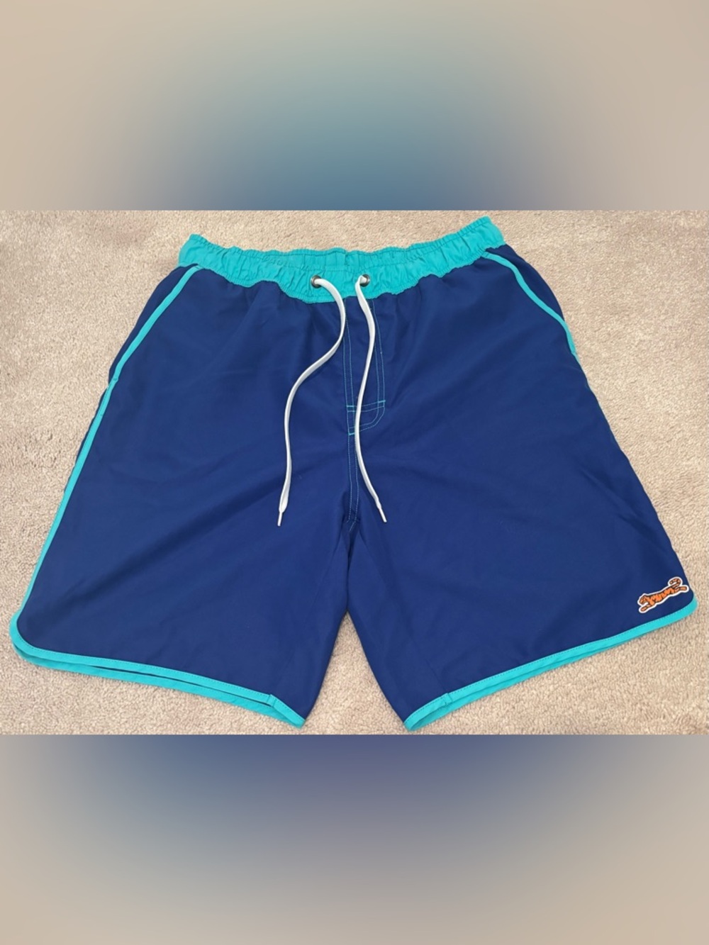 Le Tigre Navy Teal Men's Medium Swim Board Shorts Trunks Beach Pockets Long